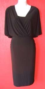   black stretch jersey blouson ruched dress with dolman sleeves NEW 16