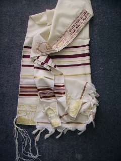 Tallit 100% Wool Tallis Talit RED STRIPES Kosher Israel  