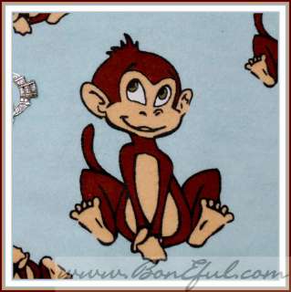   Classic Cartoon Happy Monkey Blue Boy Baby Flannel Cotton *RARE  