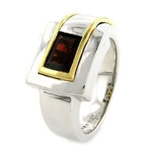  18K Gold & Silver Buckle Garnet Ring Jewelry