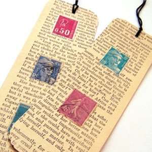   Book Page with French Vintage Stamp Bookmarks