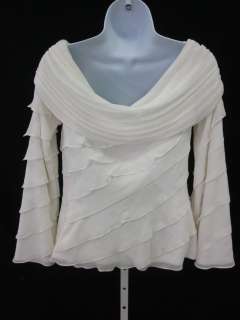 NWT TADASHI Ivory Silk Tiered Blouse Top Size 6 $325  