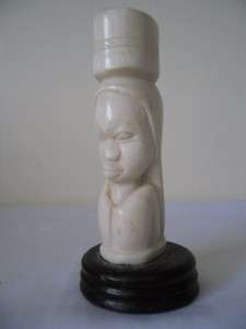 ANTIQUE OX BONE VASE AFRICAN WOMAN BUST EARLY 20 CENTURY H 5 1/2 W 