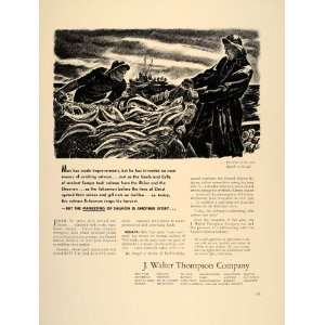  1940 Ad J. Walter Thompson Salmon Fishermen Catch Net 