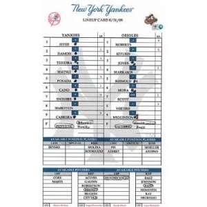  Yankees at Orioles 8 31 2009 Game Used Lineup Card (Jeter 