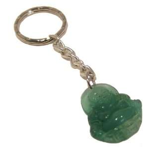 Chalcedony Keychain 01 Green Laughing Buddha Silver Key Ring Fob Stone 