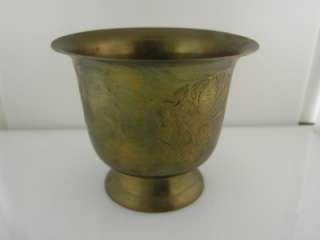 Vintage Brass Planter with Engraved Flowers Marked RB India  
