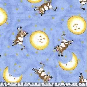   Cow Jumps Over the Moon Blue Fabric By The Yard Arts, Crafts & Sewing