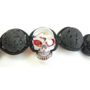   Bracelet with Real Lava Stones and 925 Sterling Silver Scull: Jewelry