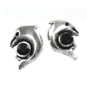 Super Cute Tomas Black Crystal Dolphin Charm 925 Sterling Silver Stud 