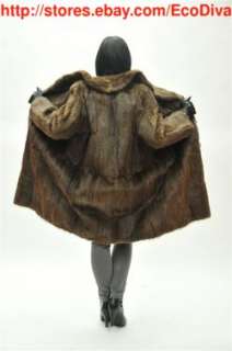   CLEAN & SOFT! VTG * MAHOGANY BROWN double breasted MUSKRAT FUR COAT! M