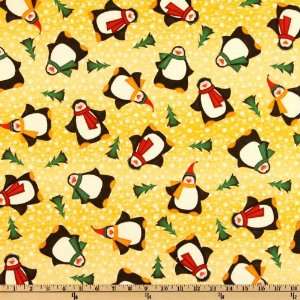   Penguins Sunny Yellow Fabric By The Yard Arts, Crafts & Sewing