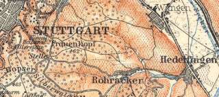 Germany Stuttgart + Envrions.Old Vintage City Map.1914  