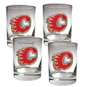  Calgary Flames NHL 4pc Rocks Glass Set   Primary Logo 
