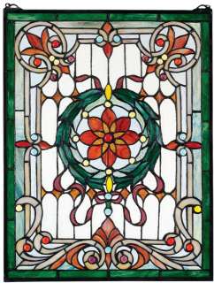   cut pieces of art glass Grand Laurel Wreath Stained Glass Window Panel