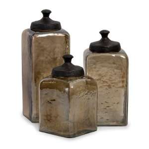   of 3 Decorative Tan Tinted Square Kitchen Canisters