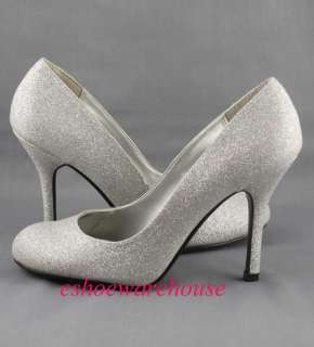 Awesome Cutie Round Toe Stilettos Pumps Shoes Silver Glitter  