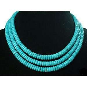  3 Strands Blue Turquoise Flake Beads Necklace Sterling 