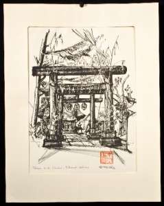Set 3 Q. Sternberg Japanese Art Sketch Prints Shrines  