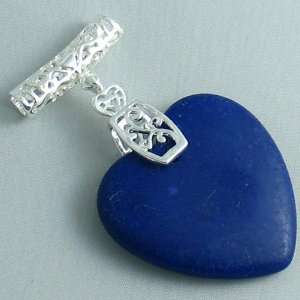  Silver Plated Lapis Lazuli Pendant Heart   Ladies Necklace 