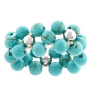  Sterling Silver Turquoise Beaded Stretch Ring: Jewelry