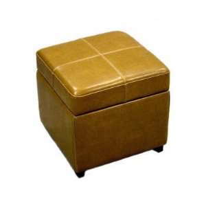    Pandora Leather Storage Ottoman Cube  Light Brown: Home & Kitchen