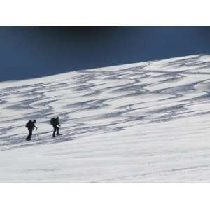  Back Country Skiers Heading Uphill Near Ski Tracks 