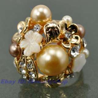 SPRING FLOWERS OLD GOLD COLOR ALLOY 8# RING  