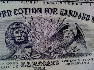   Box J & P Coats Six Cord Spool Cotton w/ Lion & Eagle  