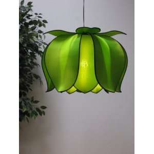 24 Silk Hanging Lamp   Blooming Lotus   Green