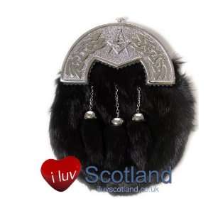   Celtic Cantle Full Dress Sporran Black Fur 3 Tassels