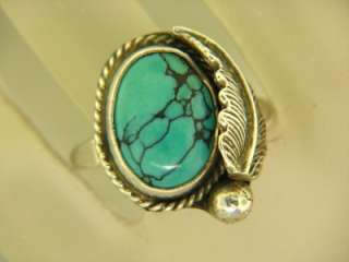   DMW STERLING SILVER GENUINE TURQUOISE VINTAGE RING SIZE 8 SOUTHWESTERN