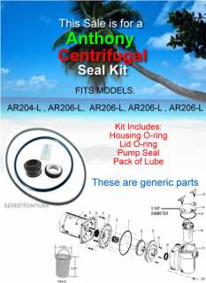 ANTHONY CENTRIFUGAL Pool Pump Seal & O ring Repalcement Kit w/lube 