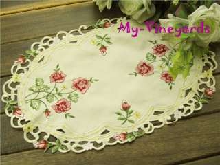 Lovely Country Roses Flowers Embroidered Doily Place Mat 28x43cm 