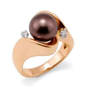  Chocolate Tahitian Pearl Ring with Diamonds in 14K Rose 