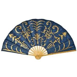    Dark Blue Gilded SAA Paper Hand Fan (henna motif): Home & Kitchen