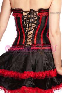 Black Red Corset + Moulin Rouge Skirt Burlesque Costume Fancy Dress Up 