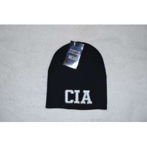  CIA Law Enforcement Black Skull Cap   Cuffless Beanie Hat 