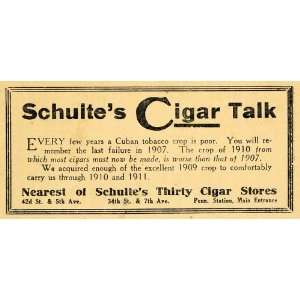  1910 Ad Schultes Cigar Stores Cuban Tobacco Smoking 
