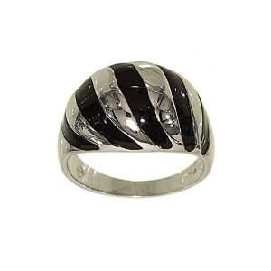   Silvertone Dome Fashion Ring with Black Epoxy and No Stones Size 5