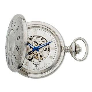 Avalon 17 Jewel Mechanical Skeleton Silver Tone Covered Pocket Watch 