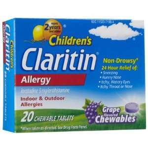 Claritin 24 Hour 5mg Grape Chewable Tablets 20 ct (Quantity of 3)