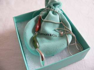 Tiffany & Co Silver Gehry Fish Jade Wood Triple Dangle Necklace 