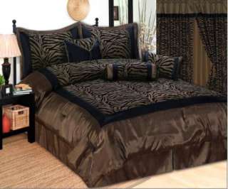 Zebra Black Flock Satin Comforter Bed Set New  6 Colors  