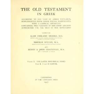  The Old Testament In Greek According To The Text Of Codex Vaticanus 