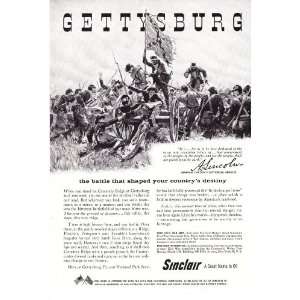 1961 Ad Sinclair Motor Oil Civil War Gettysburg Original Vintage Print 