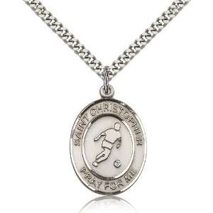925 Sterling Silver St. Saint Christopher/Soccer Medal Pendant 1/2 x 
