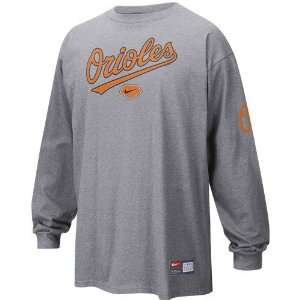  Nike Baltimore Orioles Ash Practice Long Sleeve T shirt 