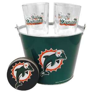  Miami Dolphins NFL Metal Bucket, Satin Etch Pint Glass 