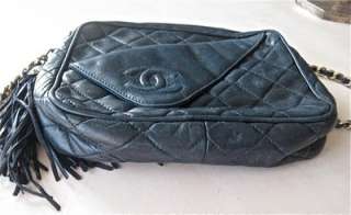Vintage Chanel Black Leather Envelope Shoulder Bag Chain/Leather Strap 